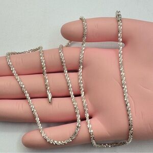 Italian Sterling Silver Diamond Cut Necklace 18.5” Long Sparkle Chain